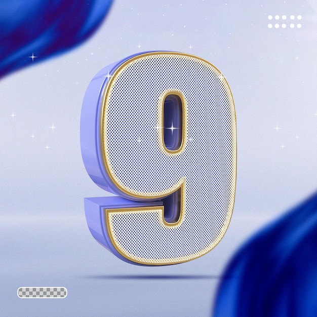 Number 9 blue 3d render style luxury