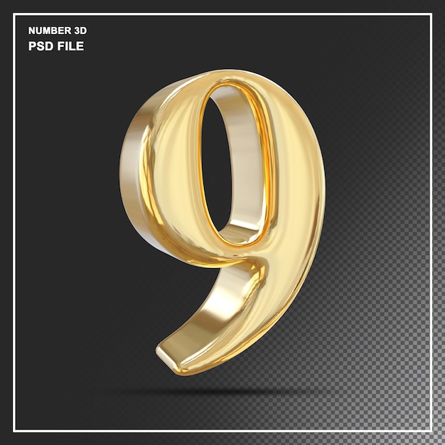 PSD elemento 3d oro numero 9