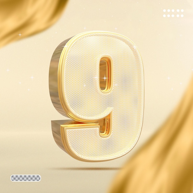 Number 9 gold 3d render style luxury