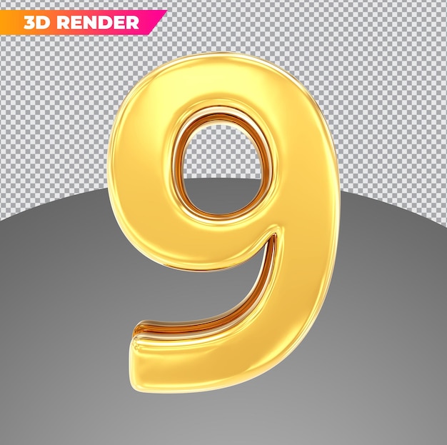 Numero 9 stili 3d d'oro