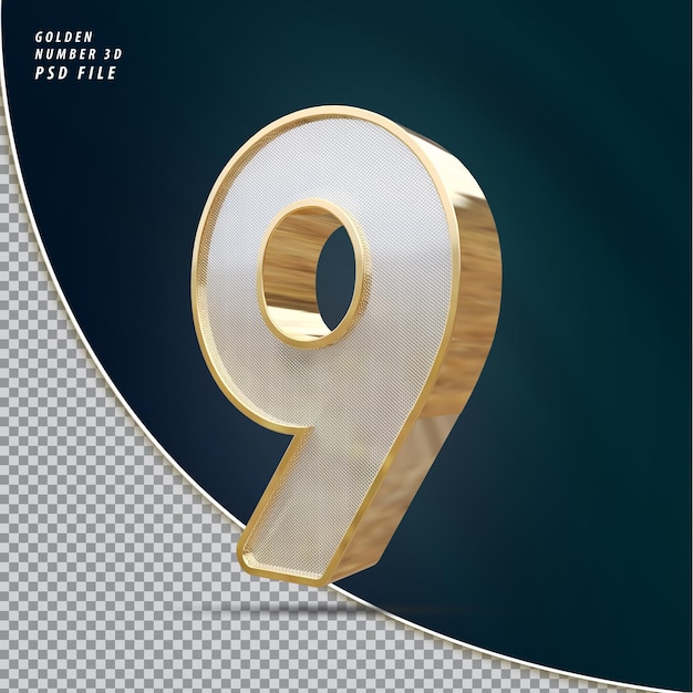 PSD numero 9 rendering 3d di lusso dorato