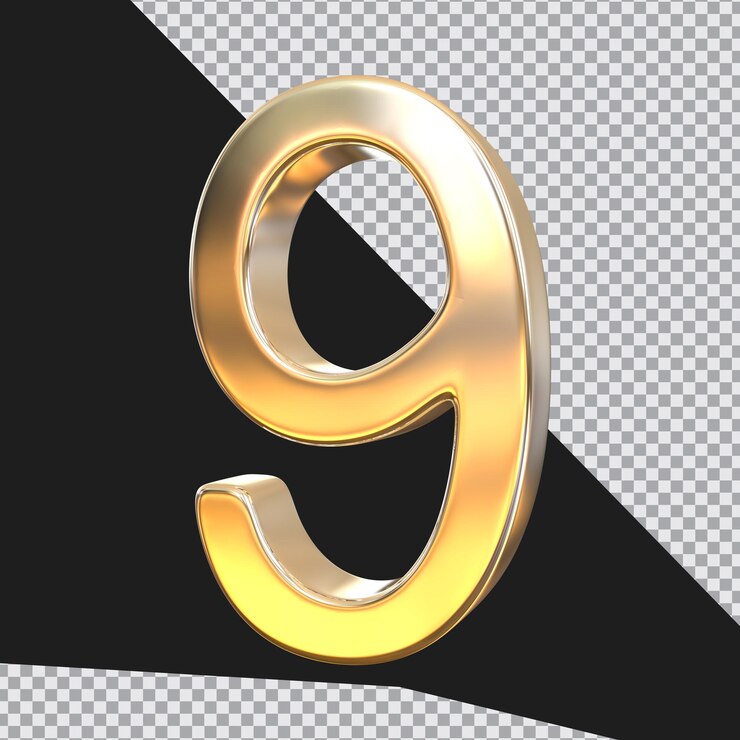PSD number 9 golden style 3d render