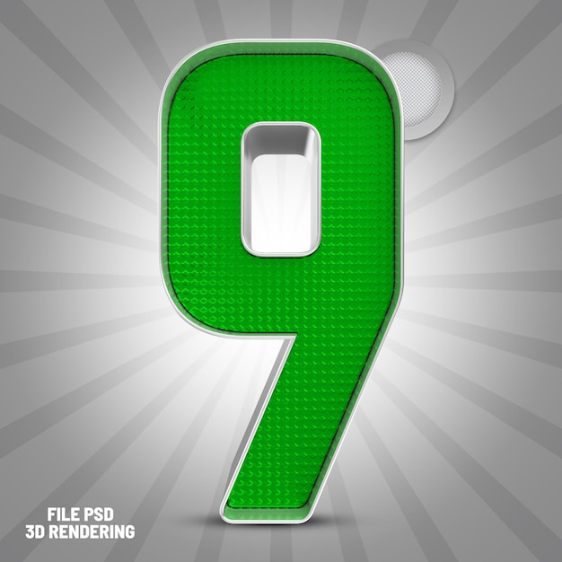 Numero 9 rendering 3d verde