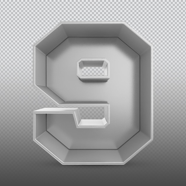 Number 9 silver 3d rendering