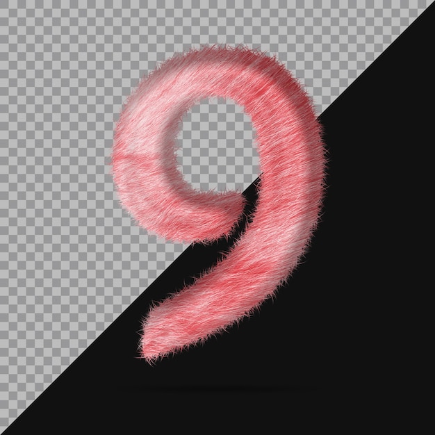 Number 9 with realistic 3d fur