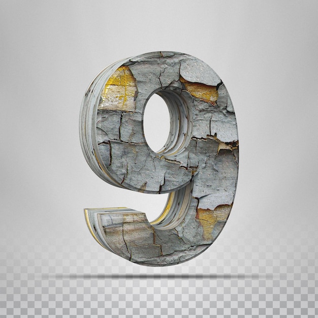 number 9 with wood texture 3d rendering