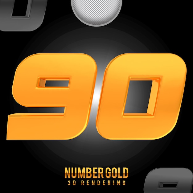 number 90 golden 3d rendering