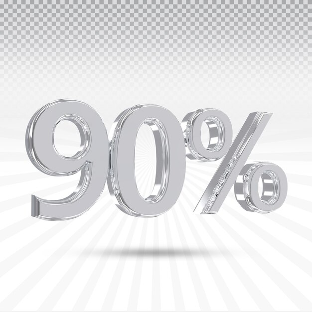 Number 90 percent 3D render collection with color silver