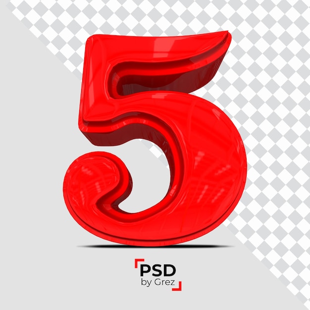 Number in brilliant 3d font made of realistic 3d red color