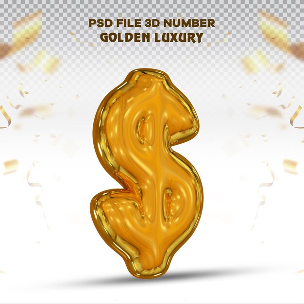 Number dollar 3d balloon render collection with color golden