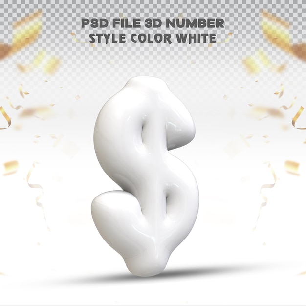 Number dollar 3D balloon render collection with color white