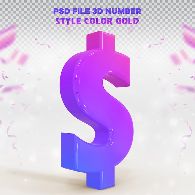 Number dollar 3d render collection with color messenger