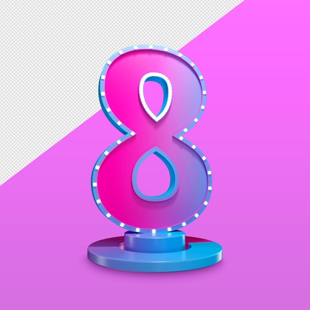 Number eight 3d render premium psd