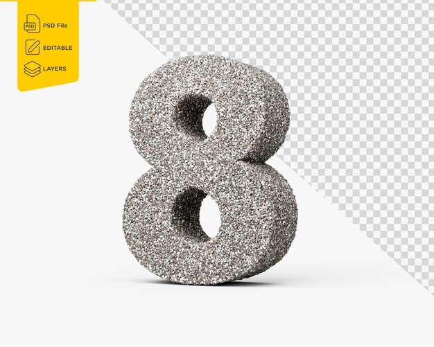 number eight 8 digit made of rock fragments or gravels isolated on white background 3d illustration