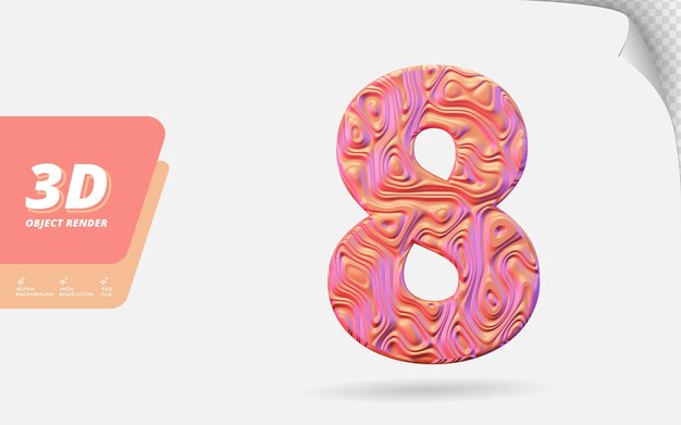 Number eight, number 8 in 3d render isolated with abstract metallic texture design illustration