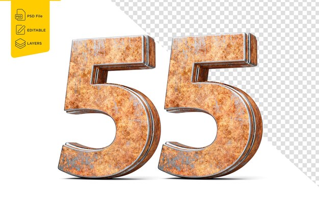 Number Fifty Five 55 Digit Made Of Old Rusty Iron Metal Texture White Background 3d Illustration