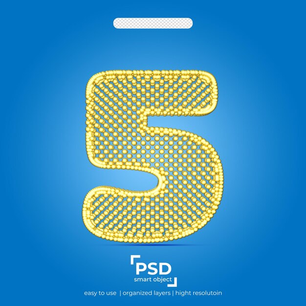 PSD numero cinque sfera text effect colore oro