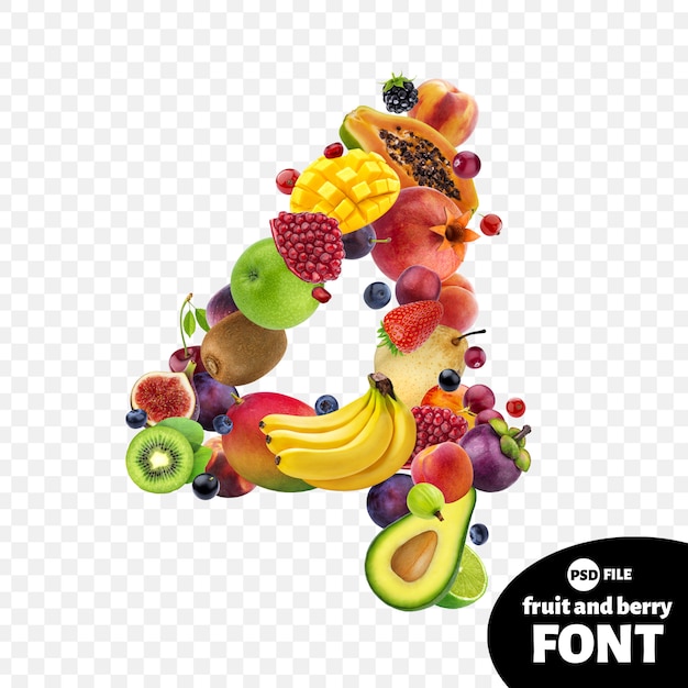 Number four made with fruits