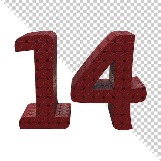 PSD number fourteen 3d rendering icon