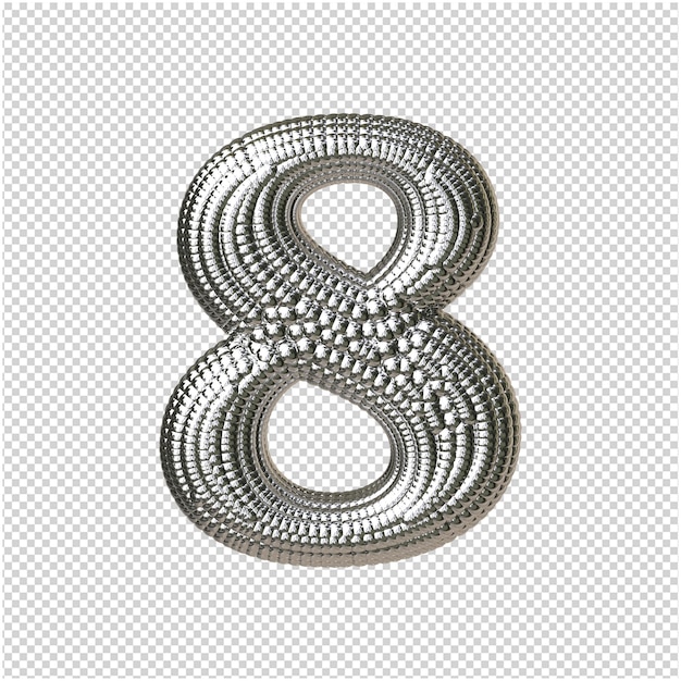 Number from silver spheres 3d rendering