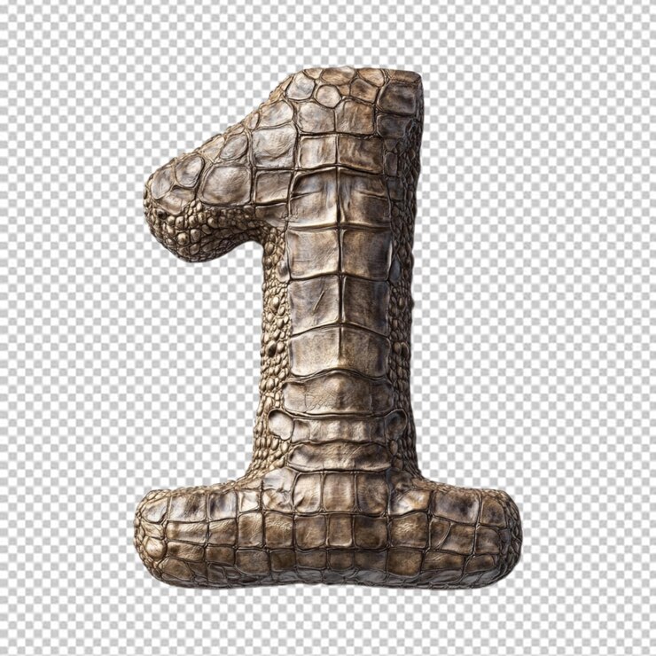 PSD number made of crocodile skin isolated on transparent background png