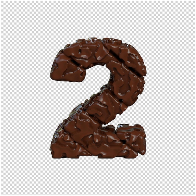 PSD numero fatto da cioccolato. 3d numero 2