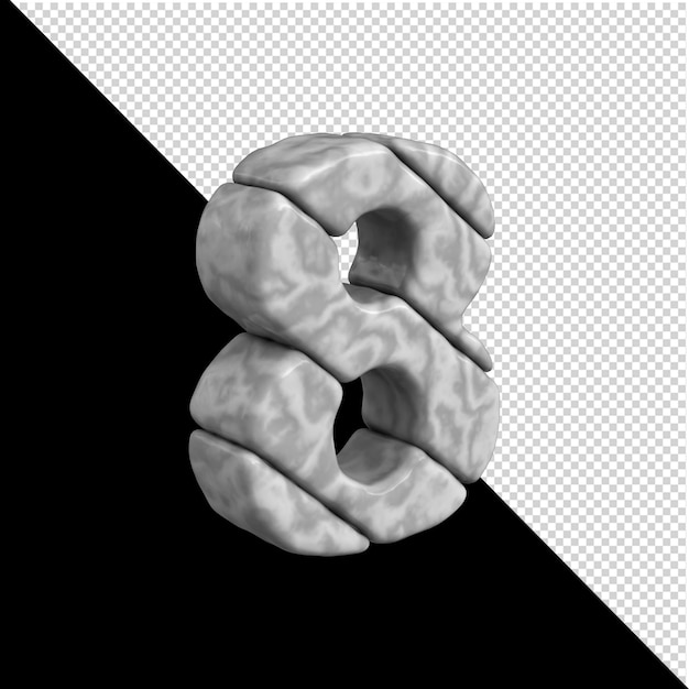 Number made of stone on a transparent background turned to the right. 3d marble number 8