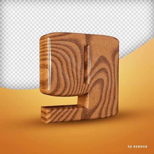 PSD number nine 3d render wood