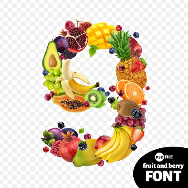 Number nine made with fruits