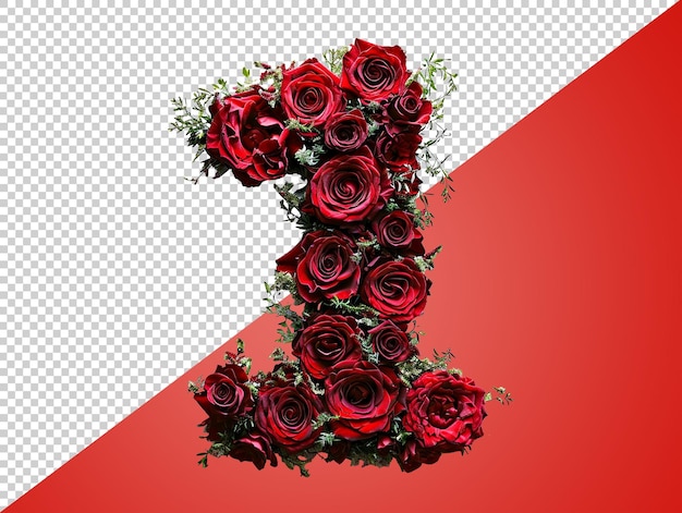 Number one made of roses with transparent backgorund