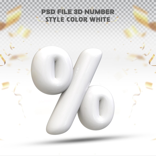 Number percent 3D balloon render collection with color white