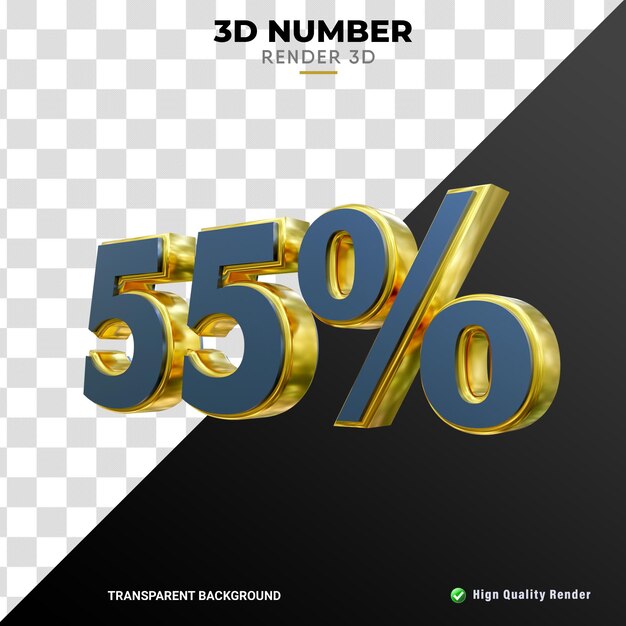 Number percent 3d blue and fine gold texture realistic render
