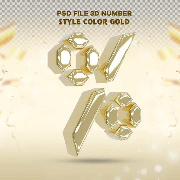 Number percent 3d render collection with color gold