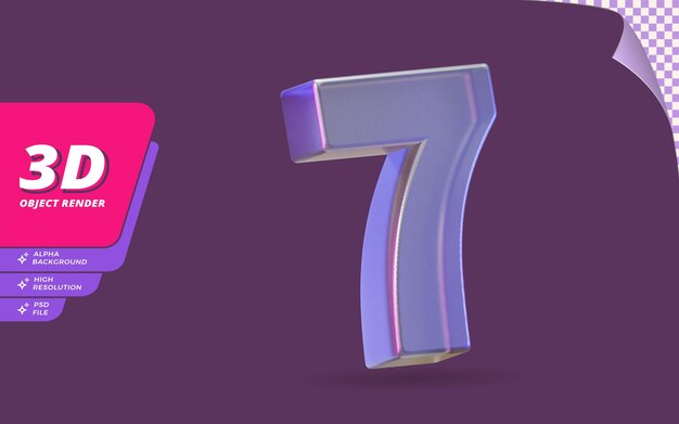 Number Seven, Number 7 in 3d render isolated with abstract metallic glass crystal texture design illustration