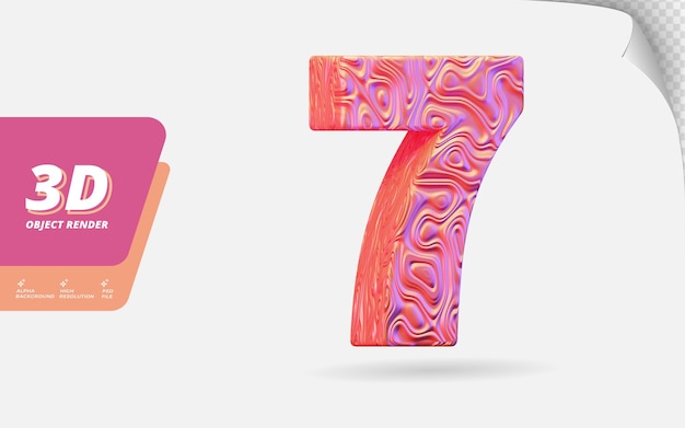 Number seven, number 7 in 3d render isolated with abstract topographic rose gold wavy texture design illustration