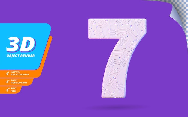 Number seven, Number 7 in 3d render isolated with abstract topographic white wavy texture design illustration