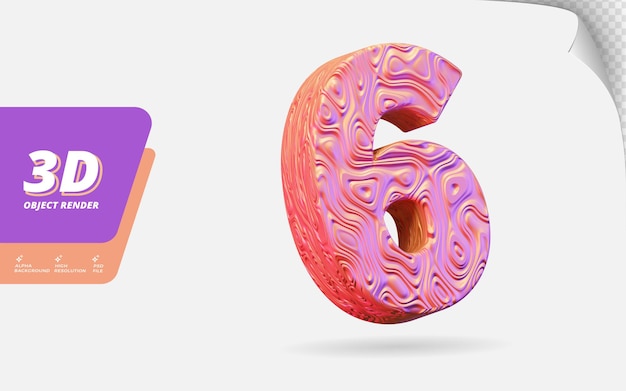 Number six, number 6 in 3d render isolated with abstract topographic rose gold wavy texture design illustration