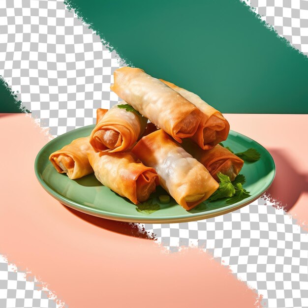 PSD a number of spring rolls placed on a table