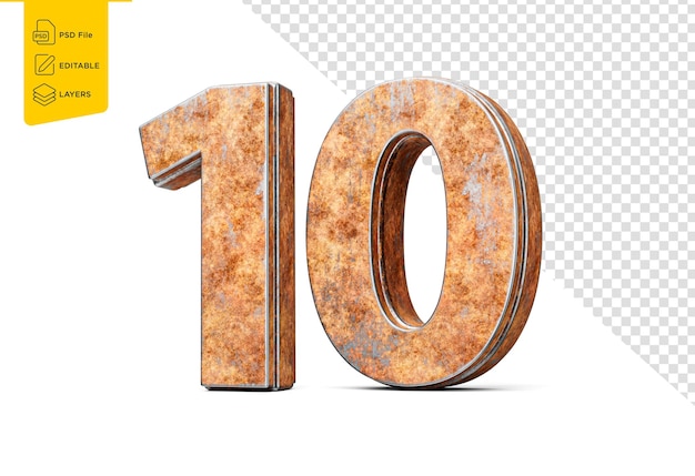 Number Ten 10 Digit Made Of Old Rusty Iron Metal Texture On White Background 3d Illustration