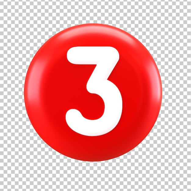 PSD number three red 3 icon 3d button