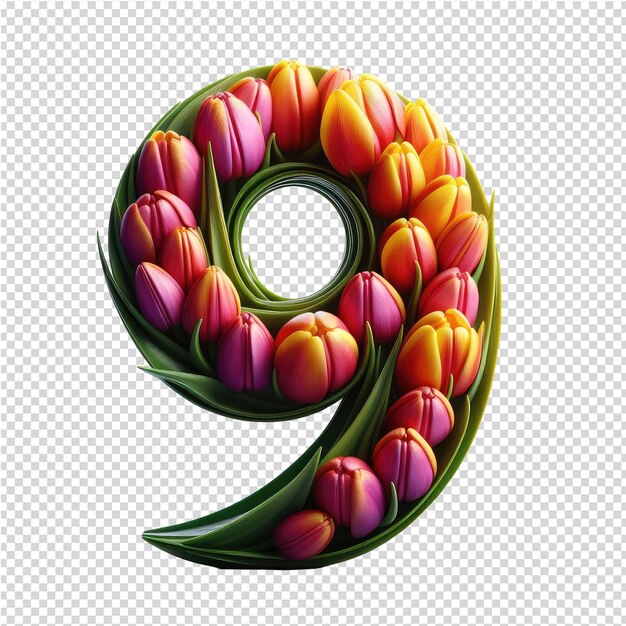 A number of tulips with the number 6 on a transparent background