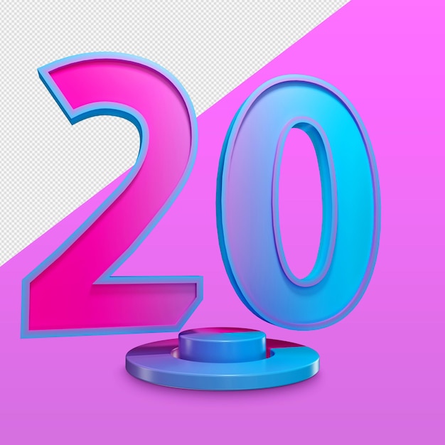 Number twenty 3d render premium psd