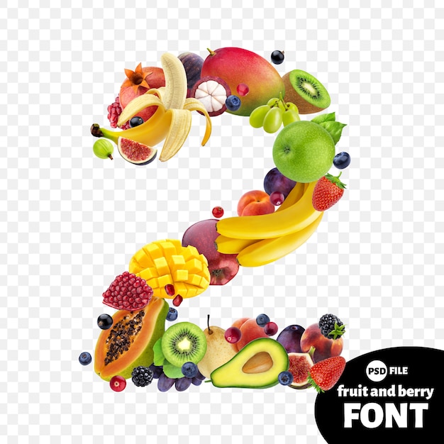 Numero due realizzato con frutta