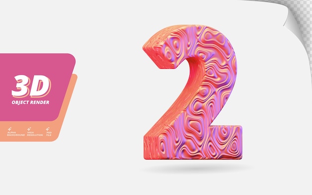 PSD number two, number 2 in 3d render isolated with abstract topographic rose gold wavy texture design illustration