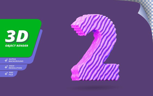 Number two, Number 2 in 3d render isolated with abstract Topographic Purple wire texture design illustration