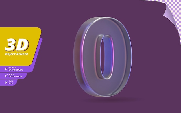 number zero, number 0 in 3d render isolated with abstract metallic glass crystal texture design illustration