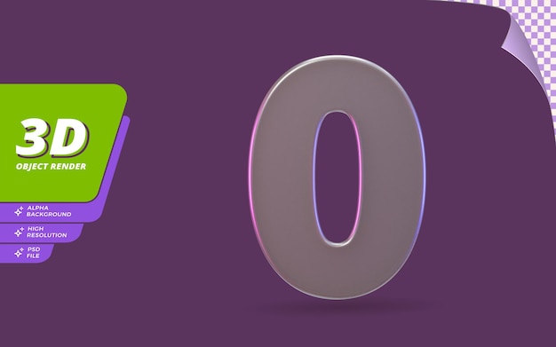 number zero, number 0 in 3d render isolated with abstract metallic glass crystal texture design illustration