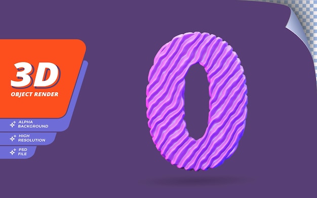number zero, number 0 in 3d render isolated with abstract topographic purple wire texture design illustration