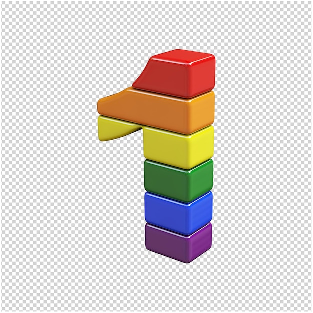 Цифры из цветов флага ЛГБТ повернуты влево. 3d номер 1