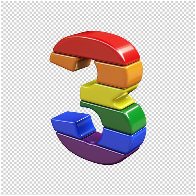 PSD the numbers from the colors of the lgbt flag are turned to the left. 3d number 3